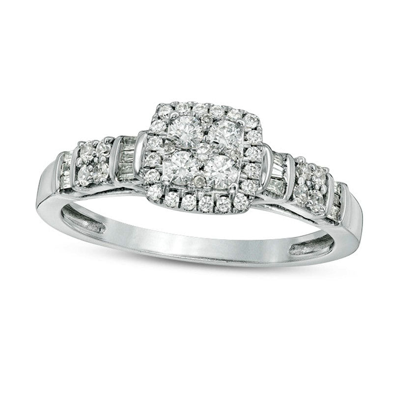 Image of ID 1 038 CT TW Composite Natural Diamond Square Frame Ring in Solid 10K White Gold