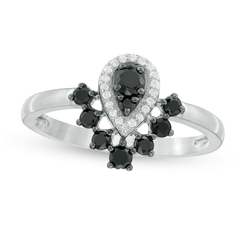 Image of ID 1 038 CT TW Enhanced Black and White Composite Natural Diamond Pear-Shaped Frame Ring in Solid 10K White Gold