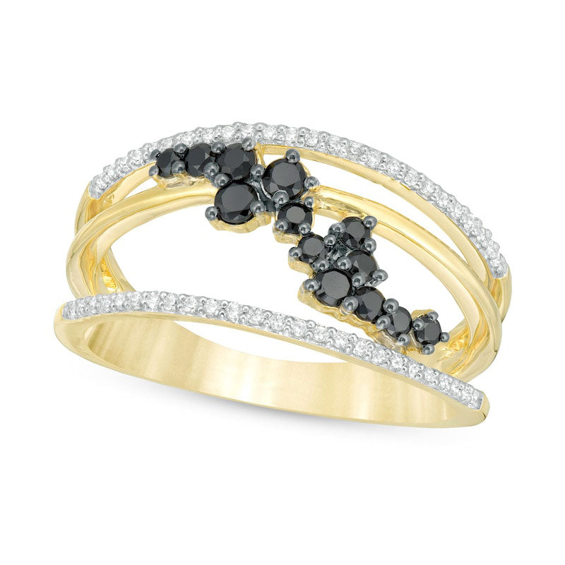 Image of ID 1 038 CT TW Enhanced Black and White Natural Diamond Scatter Orbit Ring in Solid 10K Yellow Gold