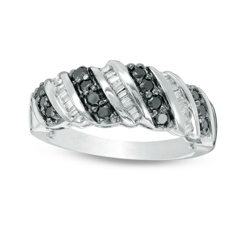 Image of ID 1 038 CT TW Enhanced Black and White Natural Diamond Twist Band in Solid 10K White Gold