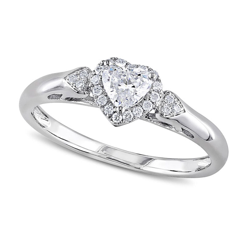 Image of ID 1 038 CT TW Heart-Shaped Natural Diamond Frame Ring in Solid 14K White Gold