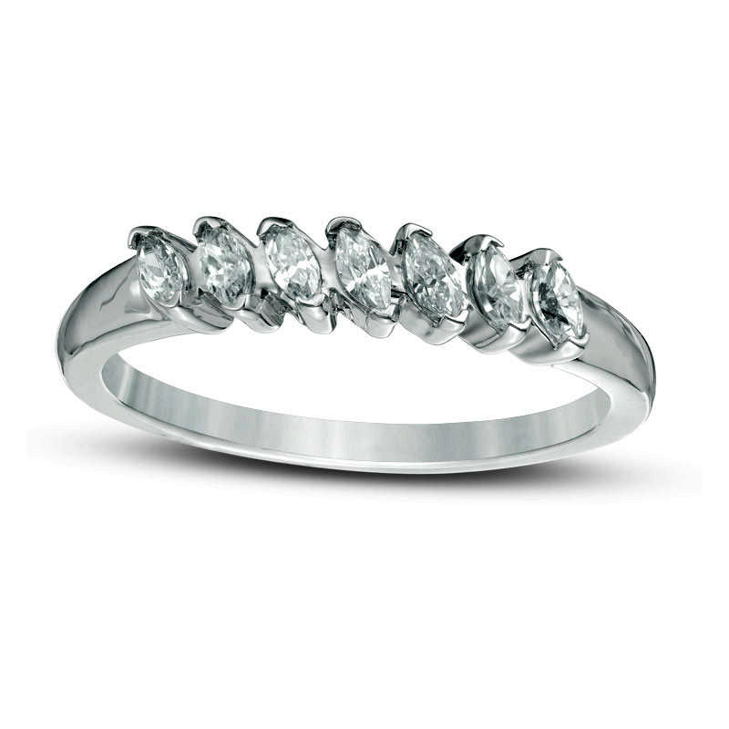Image of ID 1 038 CT TW Marquise Natural Diamond Seven Stone Slant Anniversary Band in Solid 10K White Gold
