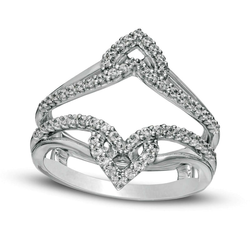 Image of ID 1 038 CT TW Natural Clarity Enhanced Diamond Chevron Split Shank Solitaire Enhancer in Solid 14K White Gold