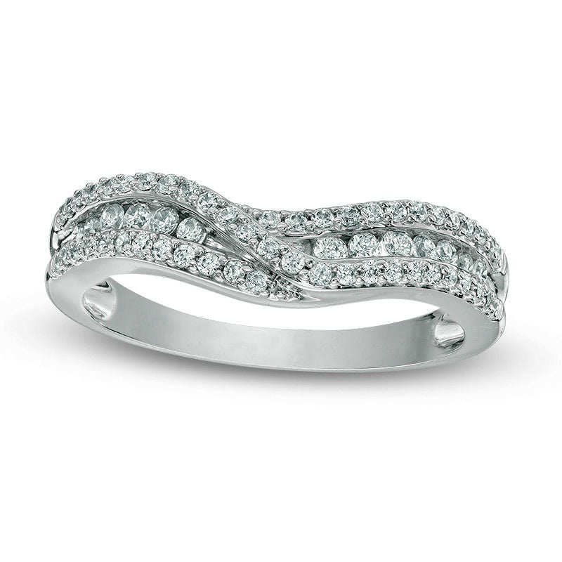 Image of ID 1 038 CT TW Natural Diamond Crossover Contour Band in Solid 14K White Gold