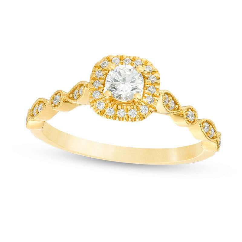 Image of ID 1 038 CT TW Natural Diamond Cushion Frame Alternating Shaped Shank Antique Vintage-Style Engagement Ring in Solid 14K Gold