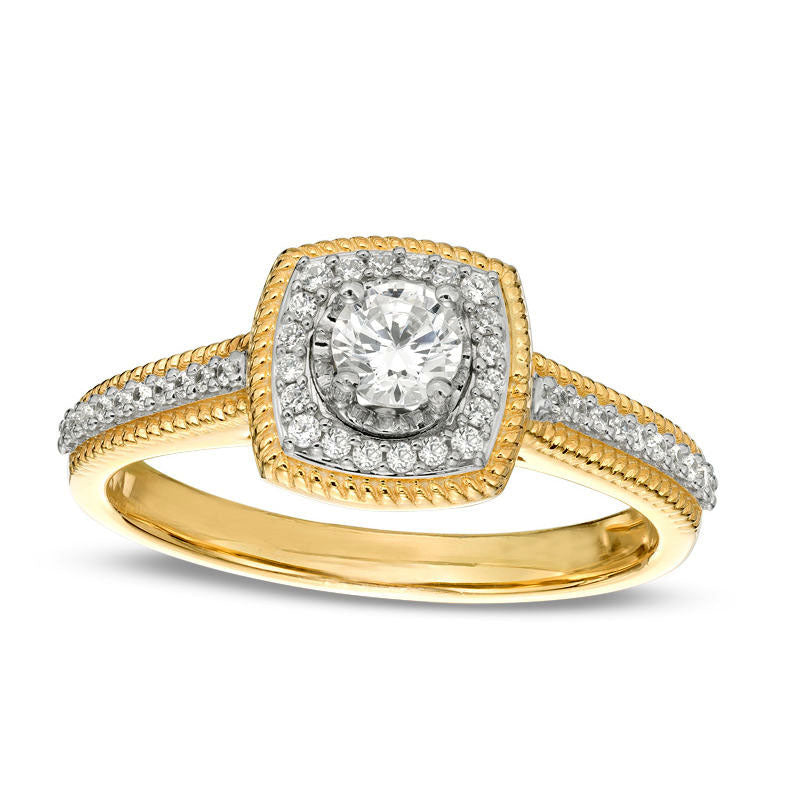 Image of ID 1 038 CT TW Natural Diamond Cushion Frame Antique Vintage-Style Engagement Ring in Solid 14K Gold