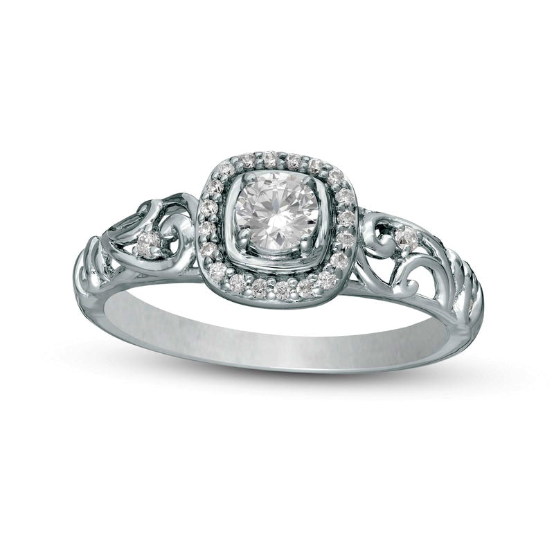 Image of ID 1 038 CT TW Natural Diamond Cushion Frame Filigree Shank Ring in Solid 10K White Gold