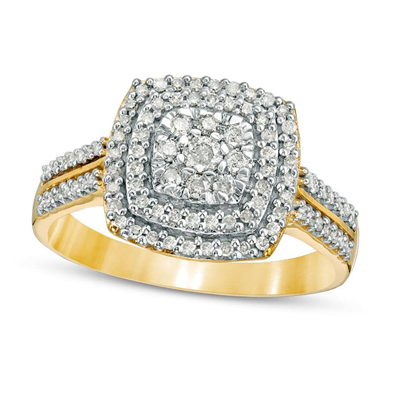 Image of ID 1 038 CT TW Natural Diamond Double Cushion Frame Ring in Solid 10K Yellow Gold