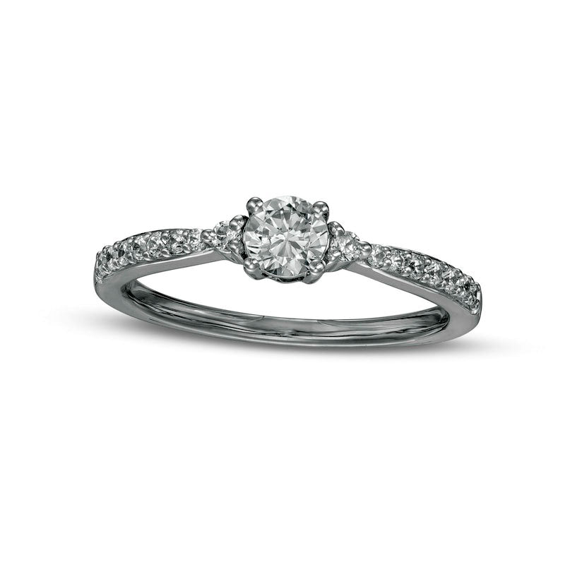 Image of ID 1 038 CT TW Natural Diamond Engagement Ring in Solid 10K White Gold (J/I3)