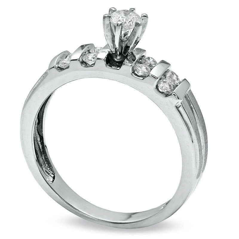 Image of ID 1 038 CT TW Natural Diamond Engagement Ring in Solid 14K White Gold