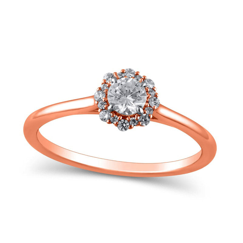 Image of ID 1 038 CT TW Natural Diamond Flower Frame Engagement Ring in Solid 10K Rose Gold