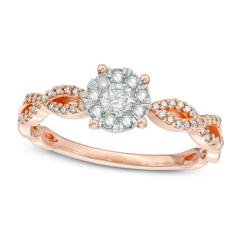 Image of ID 1 038 CT TW Natural Diamond Frame Twist Shank Engagement Ring in Solid 10K Rose Gold