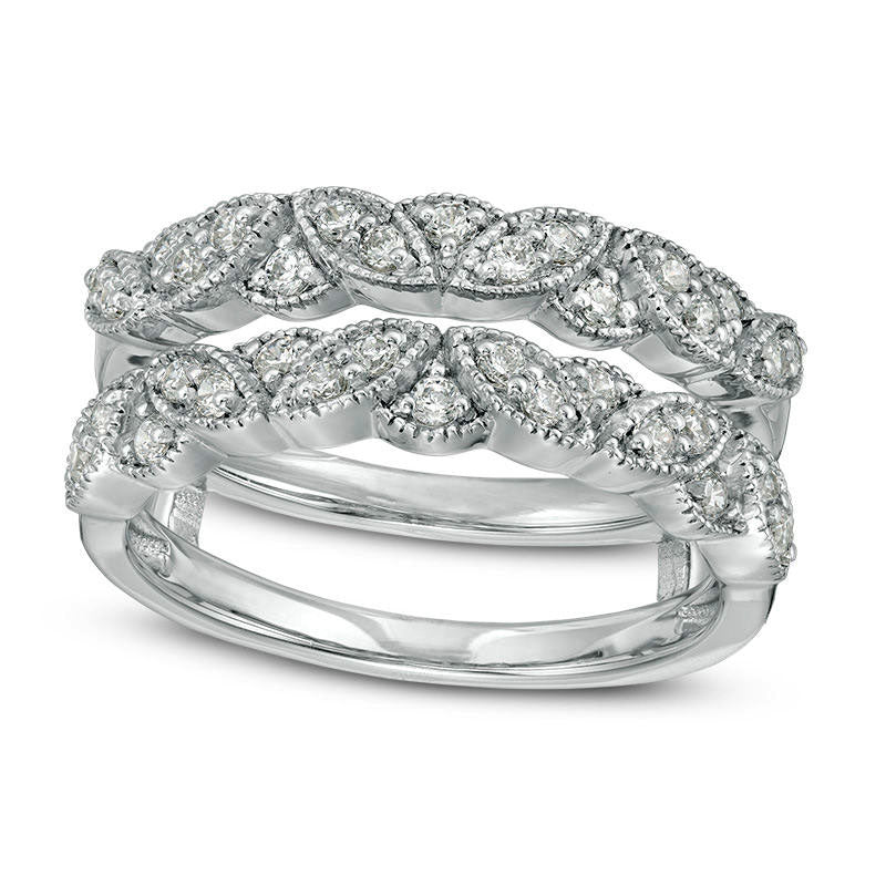 Image of ID 1 038 CT TW Natural Diamond Leaves Antique Vintage-Style Ring Solitaire Enhancer in Sterling Silver