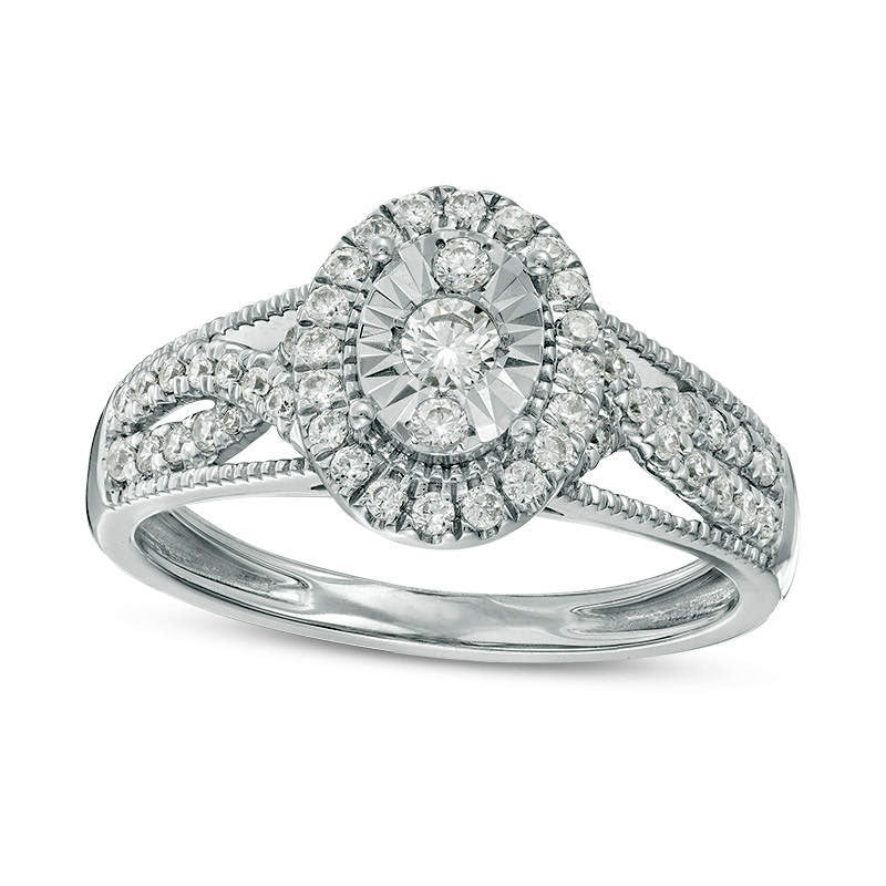 Image of ID 1 038 CT TW Natural Diamond Oval Frame Twist Antique Vintage-Style Engagement Ring in Solid 14K White Gold