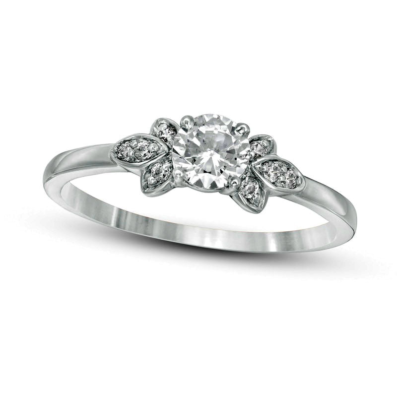 Image of ID 1 038 CT TW Natural Diamond Petal Tri-Sides Engagement Ring in Solid 10K White Gold