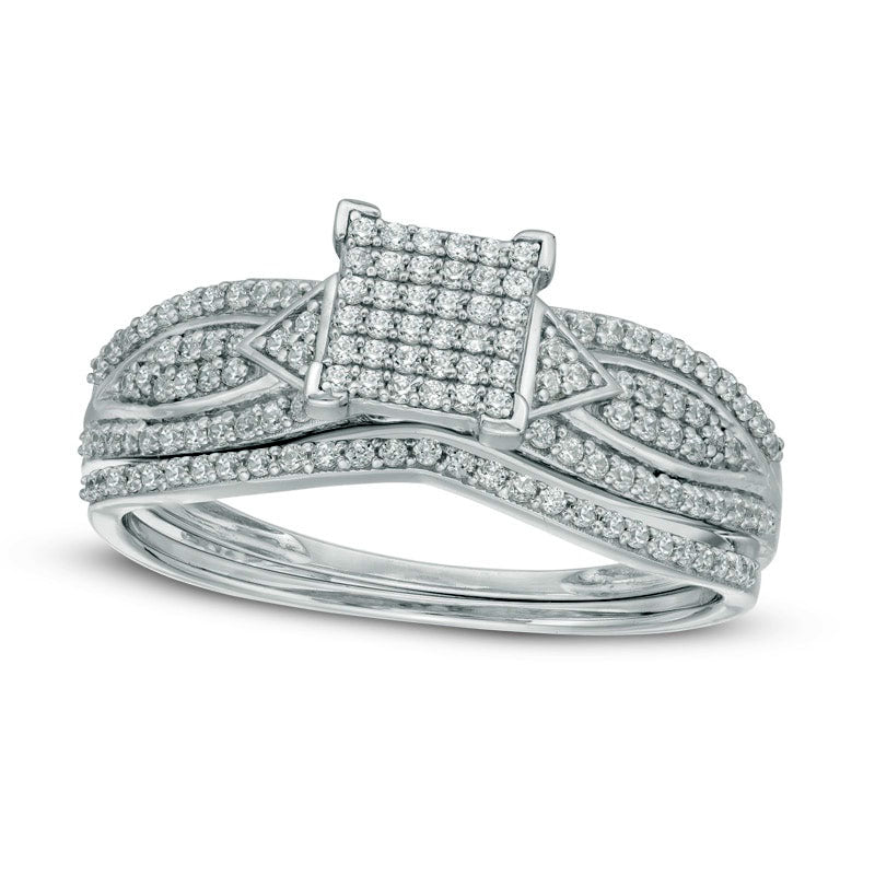 Image of ID 1 038 CT TW Natural Diamond Square Composite Bridal Engagement Ring Set in Solid 10K White Gold