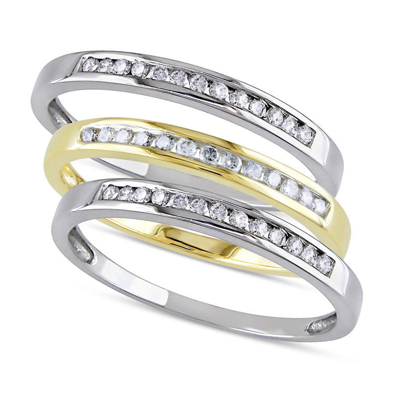 Image of ID 1 038 CT TW Natural Diamond Stackable Three Ring Set in Solid 10K Two-Tone Gold