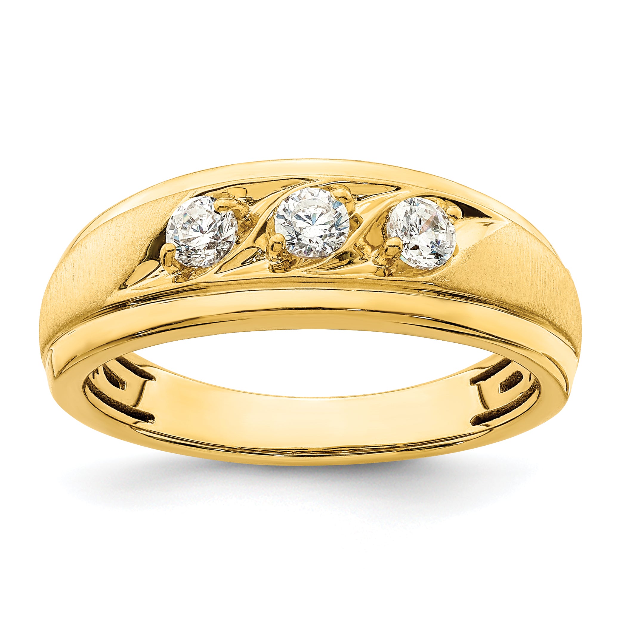 Image of ID 1 038ct CZ Solid Real 14K 3-Stone Complete Men's Ring