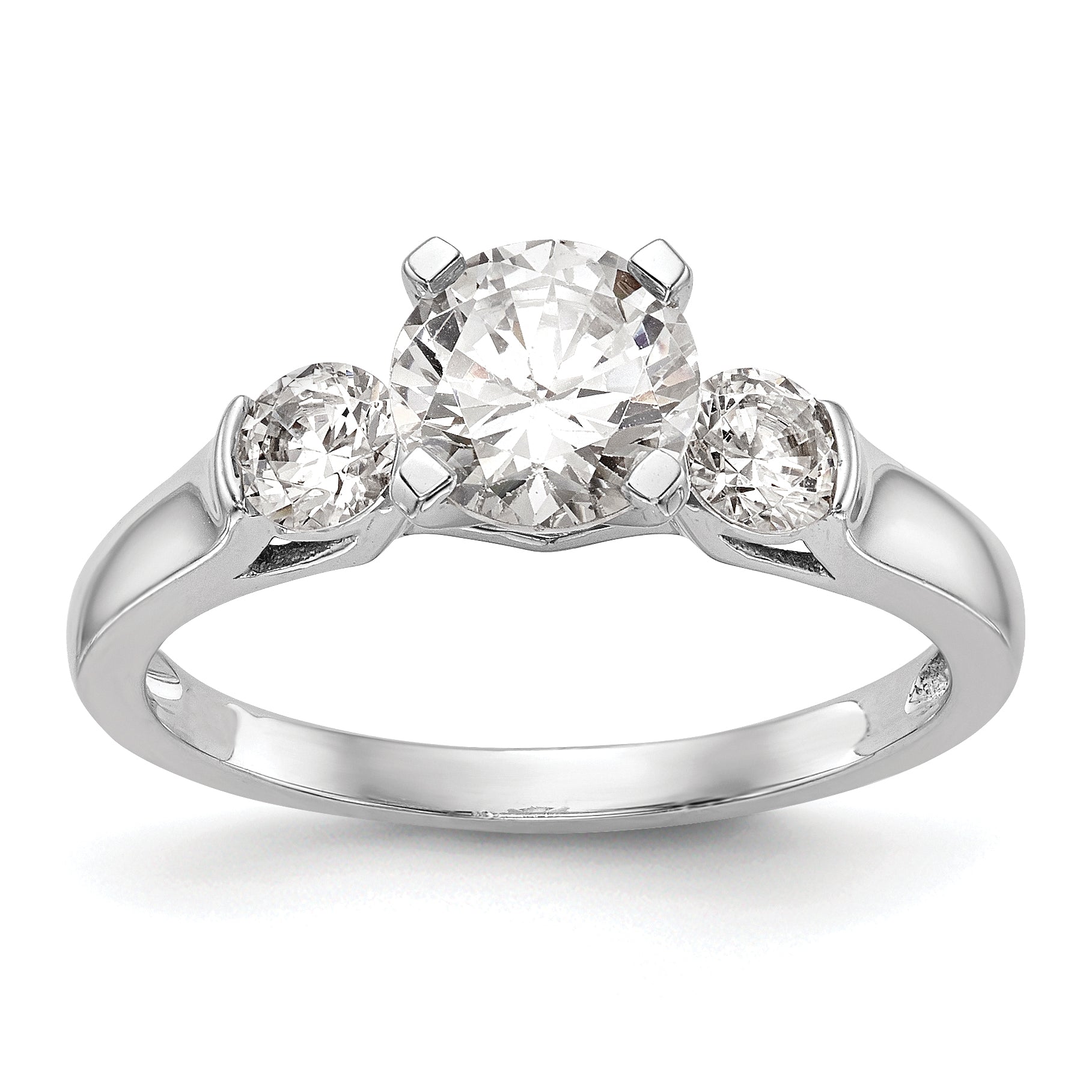 Image of ID 1 040ct CZ Solid Real 14K White Gold 3-Stone Peg Set Engagement Ring