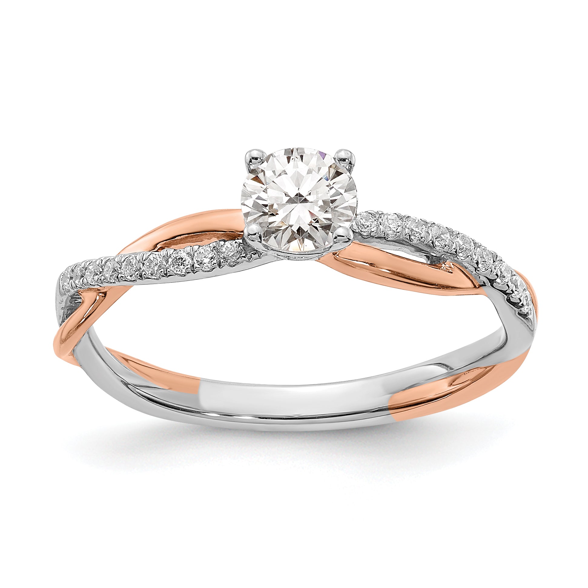 Image of ID 1 040ct CZ Solid Real 14k White & Rose Gold Engagement Ring