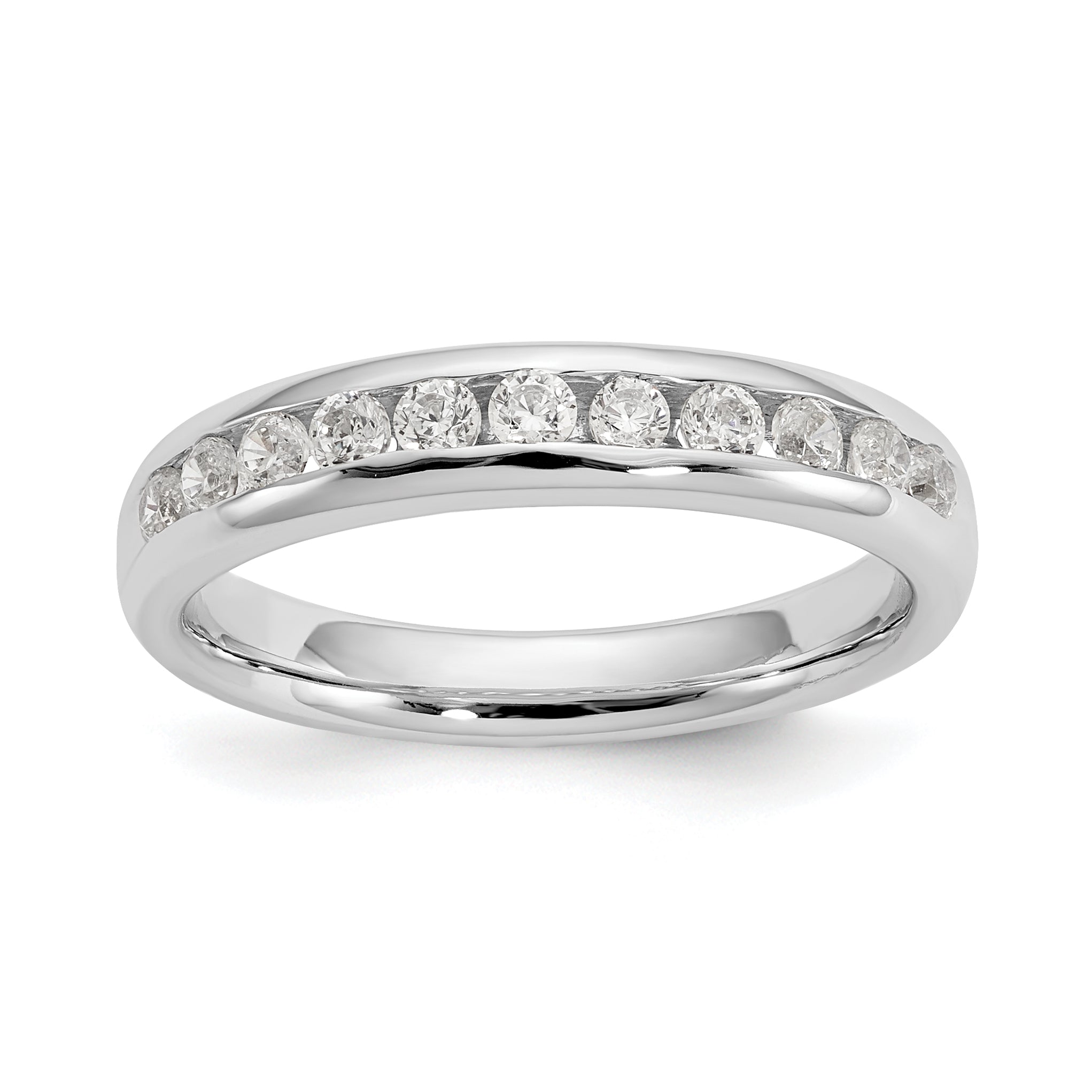 Image of ID 1 043ct CZ Solid Real 14K White Gold 11-Stone Channel Wedding Band Ring