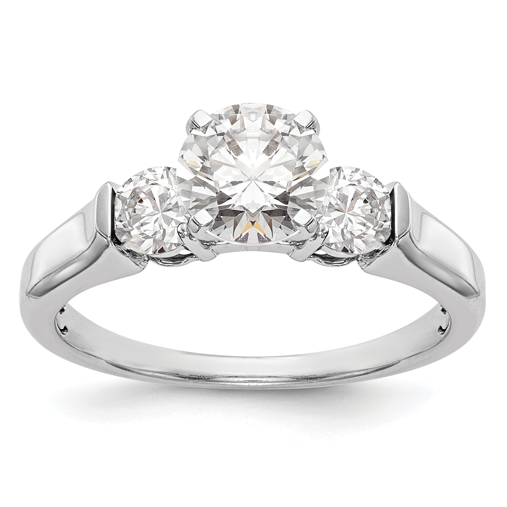 Image of ID 1 044ct CZ Solid Real 14K White Gold 3-Stone Engagement Ring