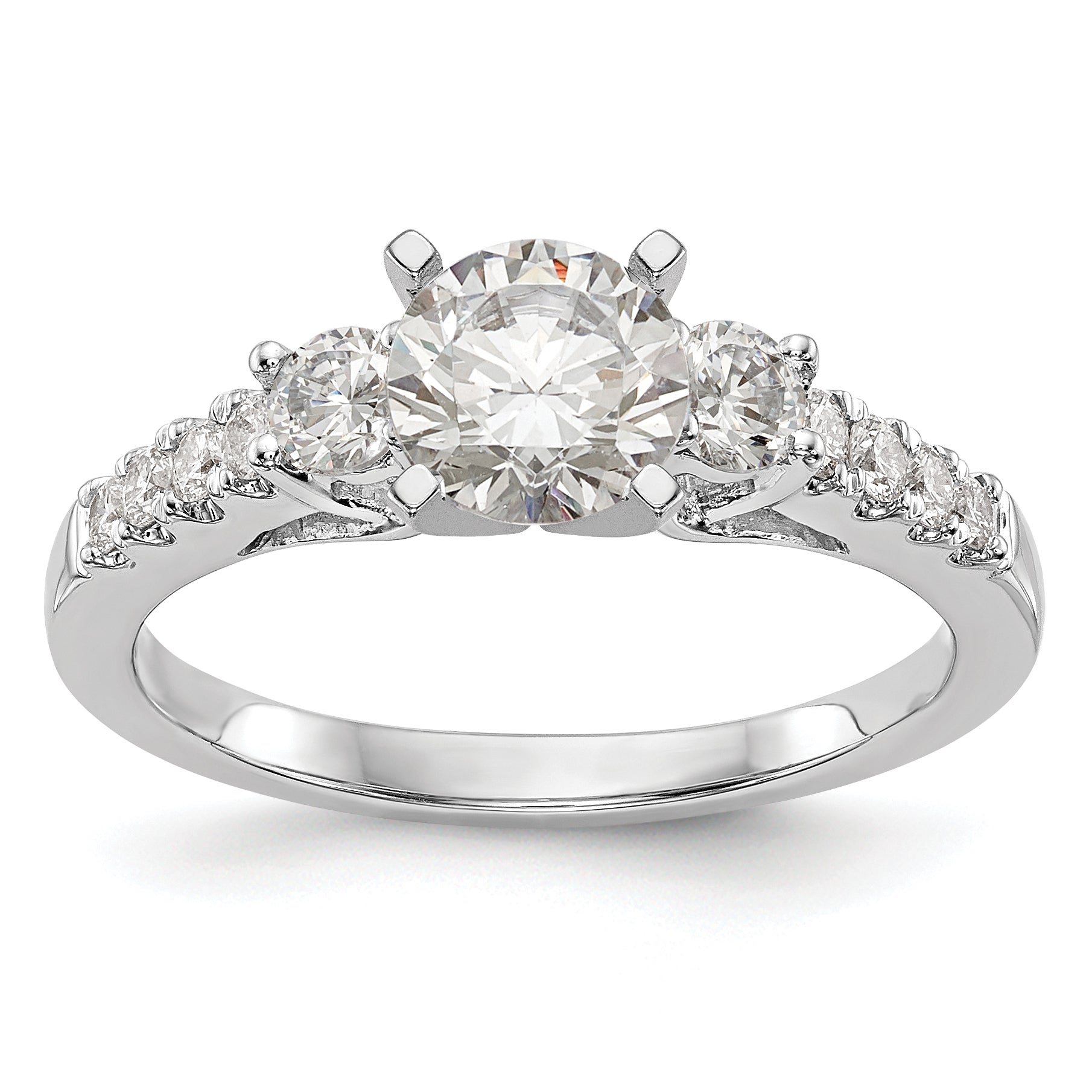 Image of ID 1 047ct CZ Solid Real 14K White Gold 3-Stone Peg Set Engagement Ring