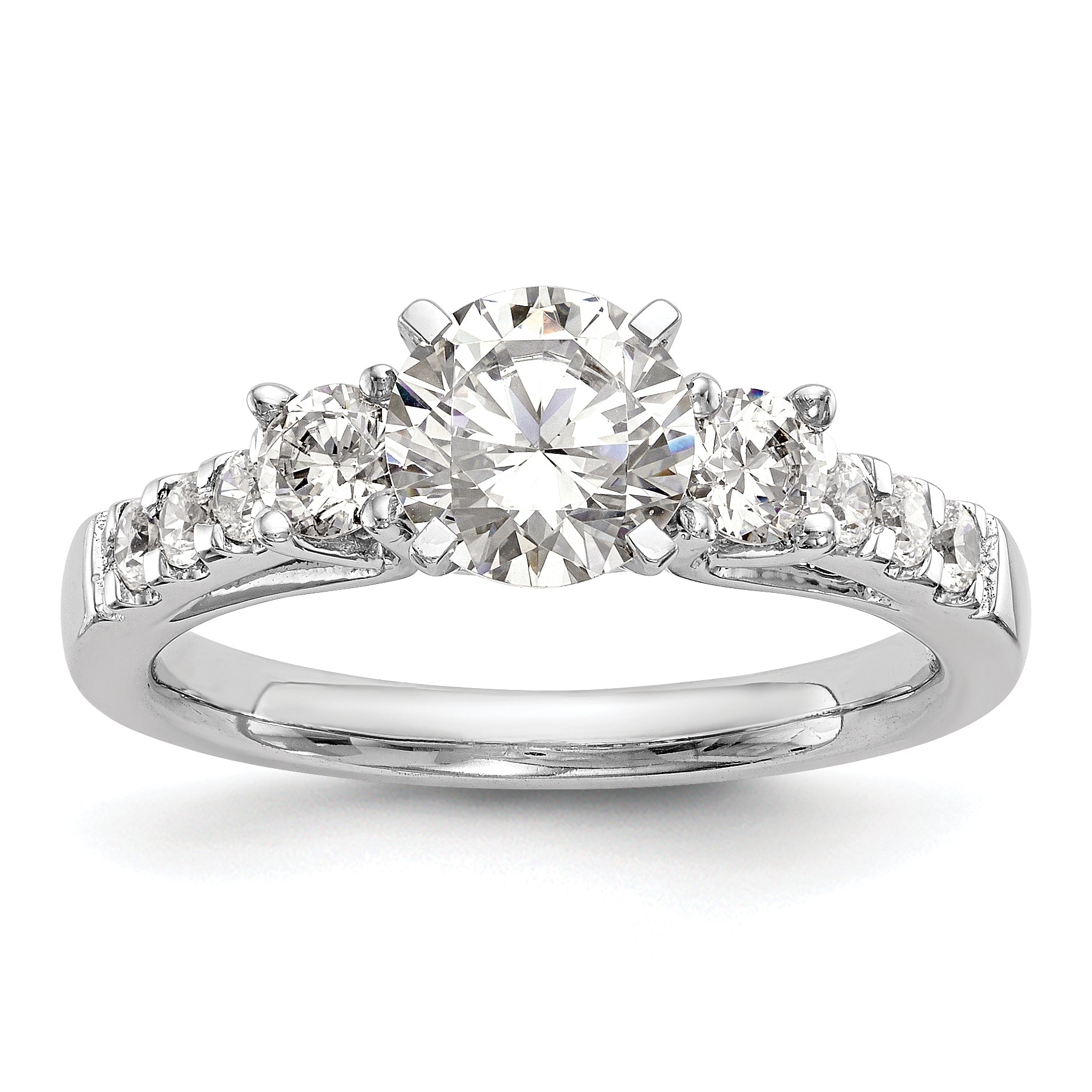 Image of ID 1 048ct CZ Solid Real 14K White Gold 3-Stone Peg Set Engagement Ring