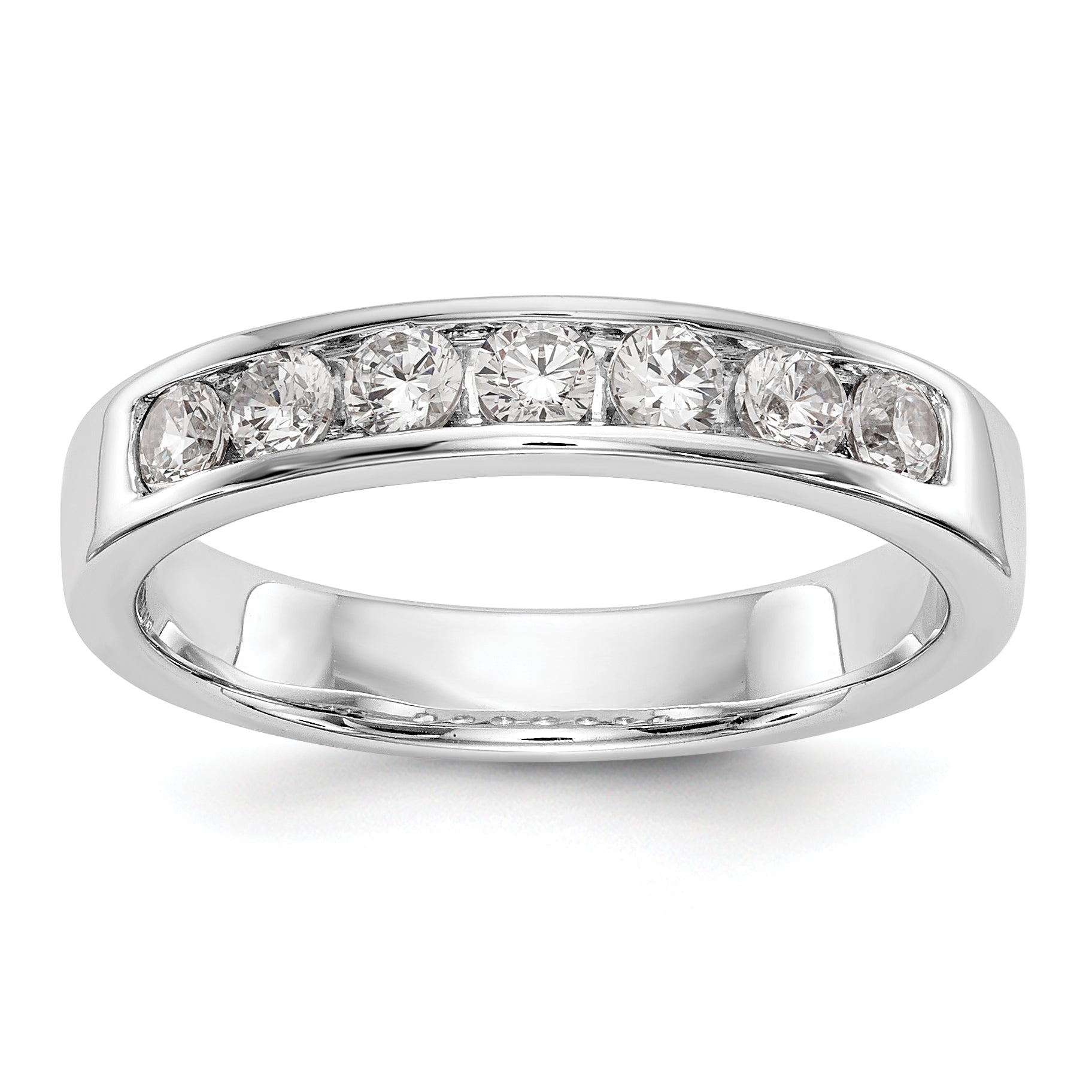 Image of ID 1 049ct CZ Solid Real 14K White Gold 7-Stone Channel Wedding Band Ring