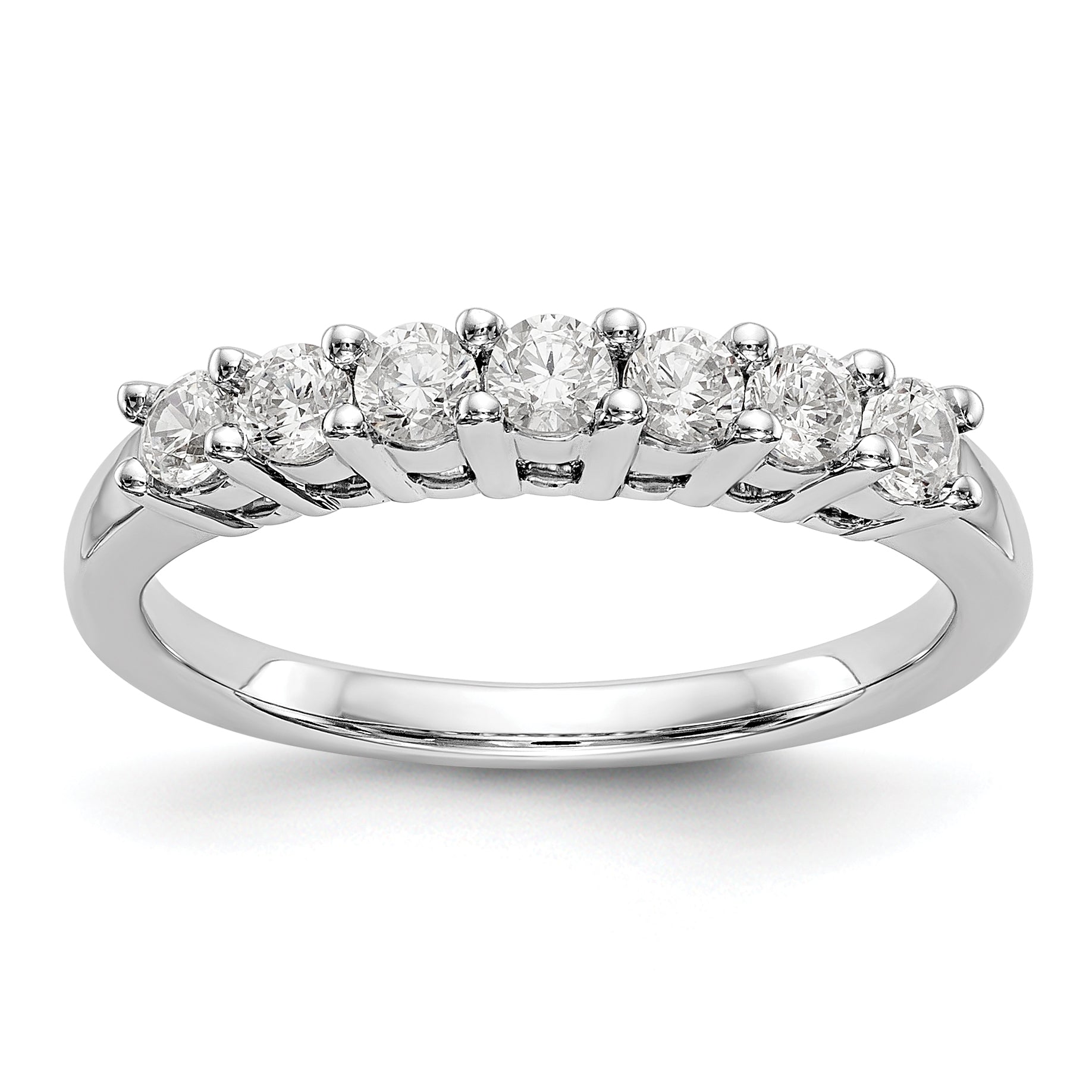 Image of ID 1 049ct CZ Solid Real 14K White Gold 7-Stone Wedding Band Ring