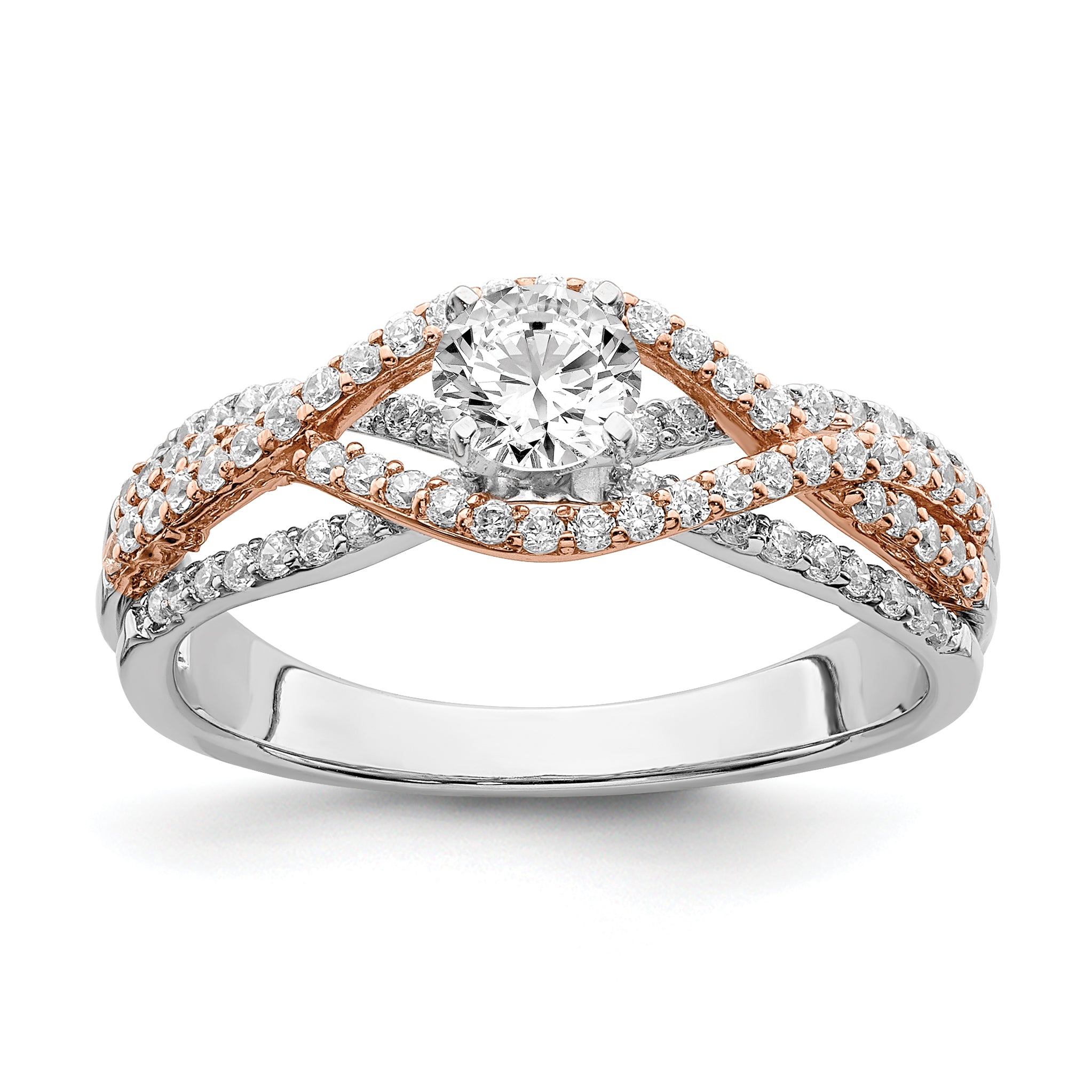 Image of ID 1 049ct CZ Solid Real 14k White & Rose Gold Peg Set Engagement Ring