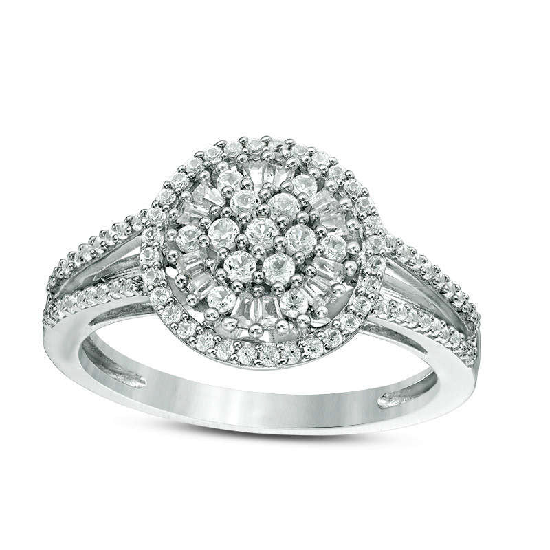 Image of ID 1 050 CT TW Baguette and Round Composite Natural Diamond Split Shank Ring in Sterling Silver