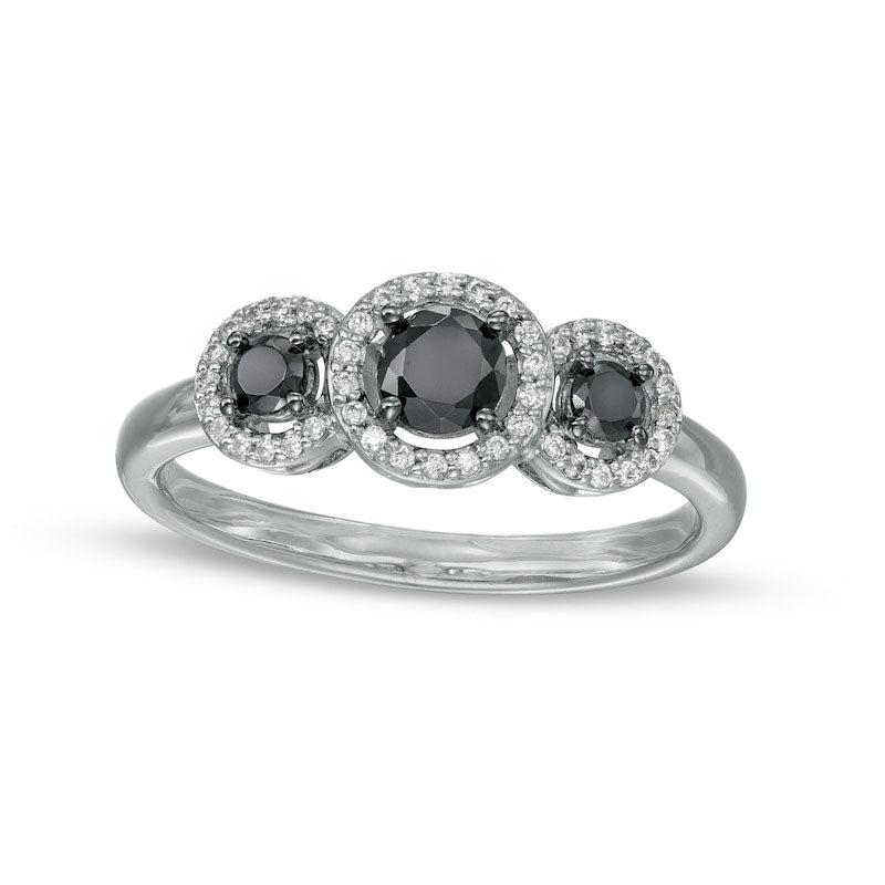 Image of ID 1 050 CT TW Black Enhanced and White Natural Diamond Frame Three Stone Ring in Solid 10K White Gold