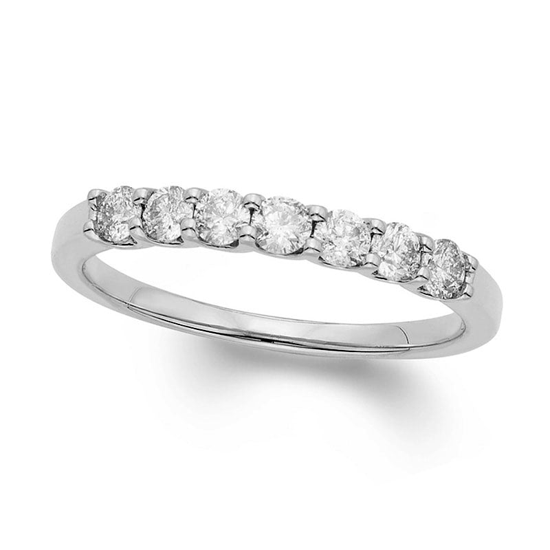 Image of ID 1 050 CT TW Certified Natural Diamond Seven Stone Wedding Band in Solid 14K White Gold (I/I1)