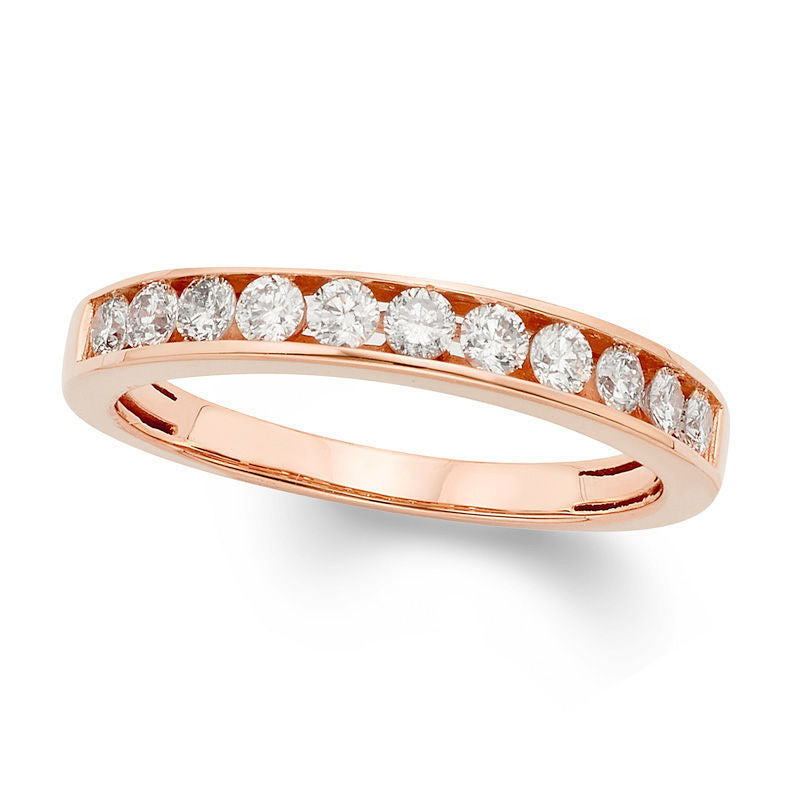 Image of ID 1 050 CT TW Certified Natural Diamond Wedding Band in Solid 14K Rose Gold (I/I1)