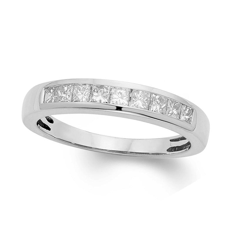 Image of ID 1 050 CT TW Certified Princess-Cut Natural Diamond Nine Stone Wedding Band in Solid 14K White Gold (I/I1)