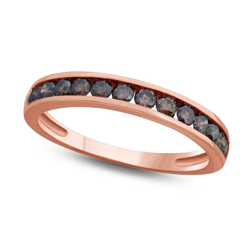 Image of ID 1 050 CT TW Champagne Natural Diamond Channel-Set Anniversary Band in Solid 10K Rose Gold with Black Rhodium