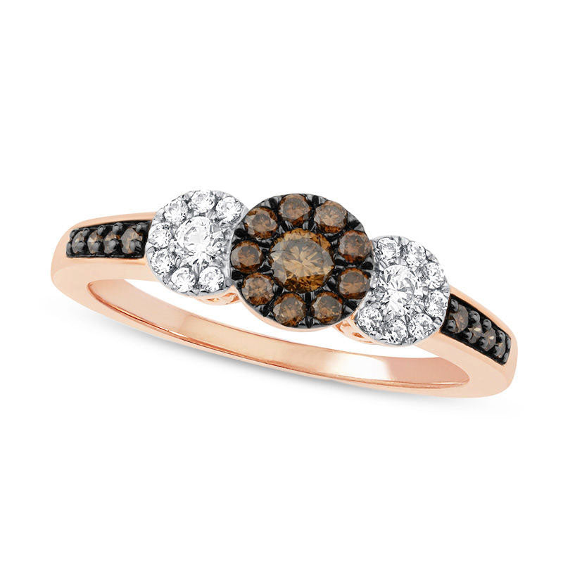 Image of ID 1 050 CT TW Champagne and White Composite Natural Diamond Three Stone Ring in Solid 10K Rose Gold