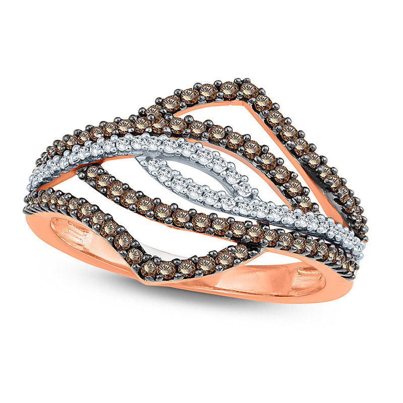 Image of ID 1 050 CT TW Champagne and White Natural Diamond Bypass Loop Ring in Solid 10K Rose Gold