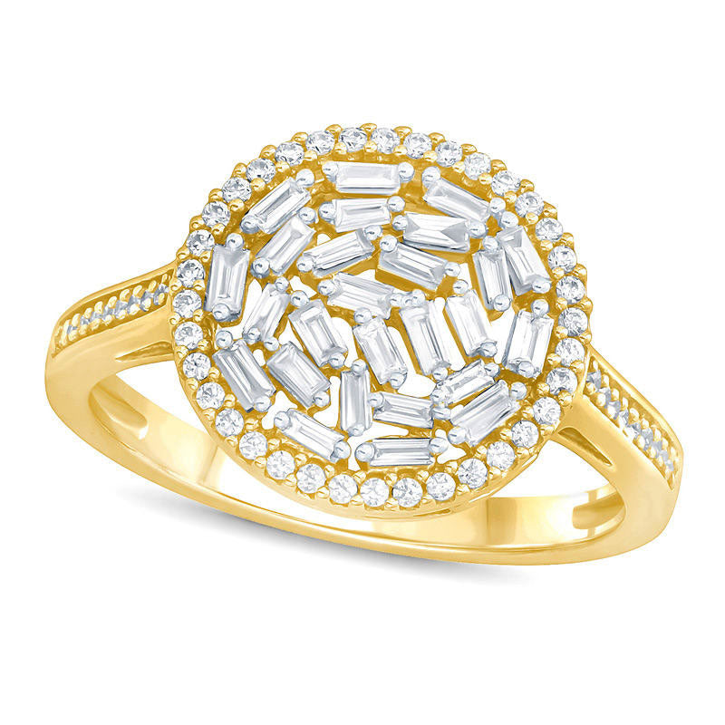 Image of ID 1 050 CT TW Composite Baguette Natural Diamond Frame Ring in Solid 10K Yellow Gold