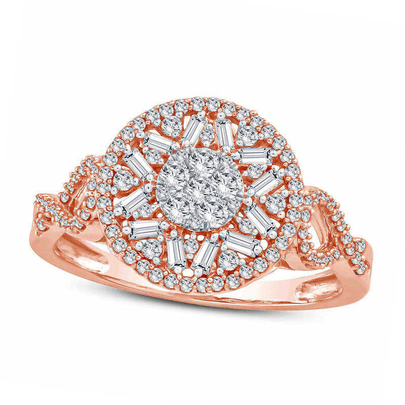 Image of ID 1 050 CT TW Composite Baguette and Round Natural Diamond Frame Ring in Solid 10K Rose Gold