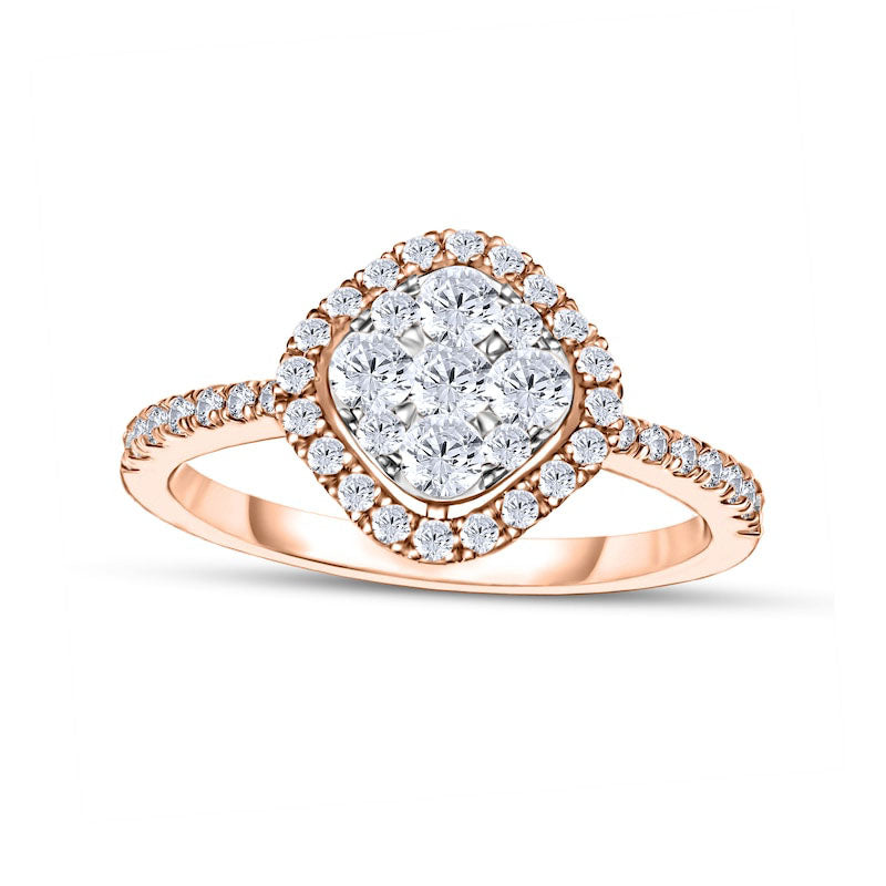 Image of ID 1 050 CT TW Composite Cushion Natural Diamond Tilted Frame Engagement Ring in Solid 10K Rose Gold