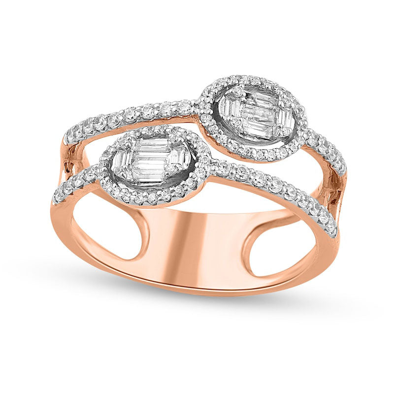Image of ID 1 050 CT TW Composite Double Oval Natural Diamond Frame Open Ring in Solid 10K Rose Gold