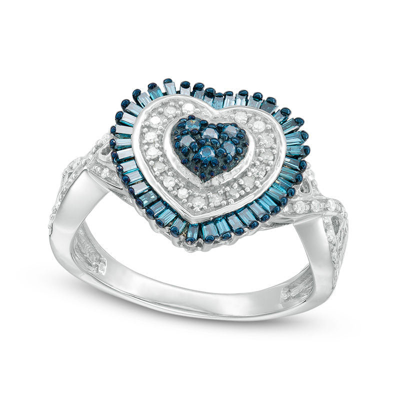 Image of ID 1 050 CT TW Composite Enhanced Blue and White Natural Diamond Heart Twist Shank Ring in Sterling Silver