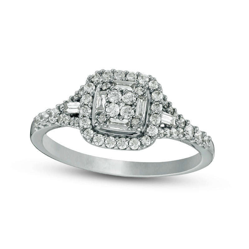 Image of ID 1 050 CT TW Composite Natural Diamond Double Cushion Frame Engagement Ring in Solid 10K White Gold