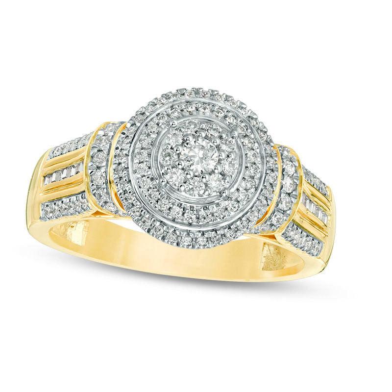 Image of ID 1 050 CT TW Composite Natural Diamond Double Frame Collar Engagement Ring in Solid 10K Yellow Gold