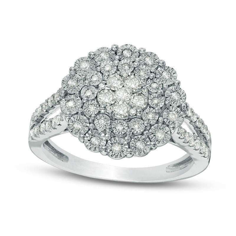 Image of ID 1 050 CT TW Composite Natural Diamond Double Frame Split Shank Ring in Sterling Silver