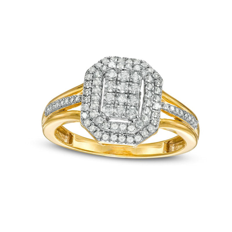 Image of ID 1 050 CT TW Composite Natural Diamond Double Octagonal Frame Split Shank Ring in Solid 10K Yellow Gold