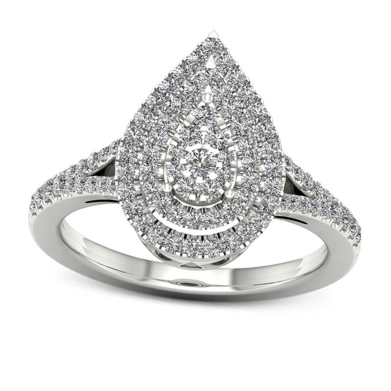 Image of ID 1 050 CT TW Composite Natural Diamond Double Pear-Shaped Frame Engagement Ring in Solid 10K White Gold