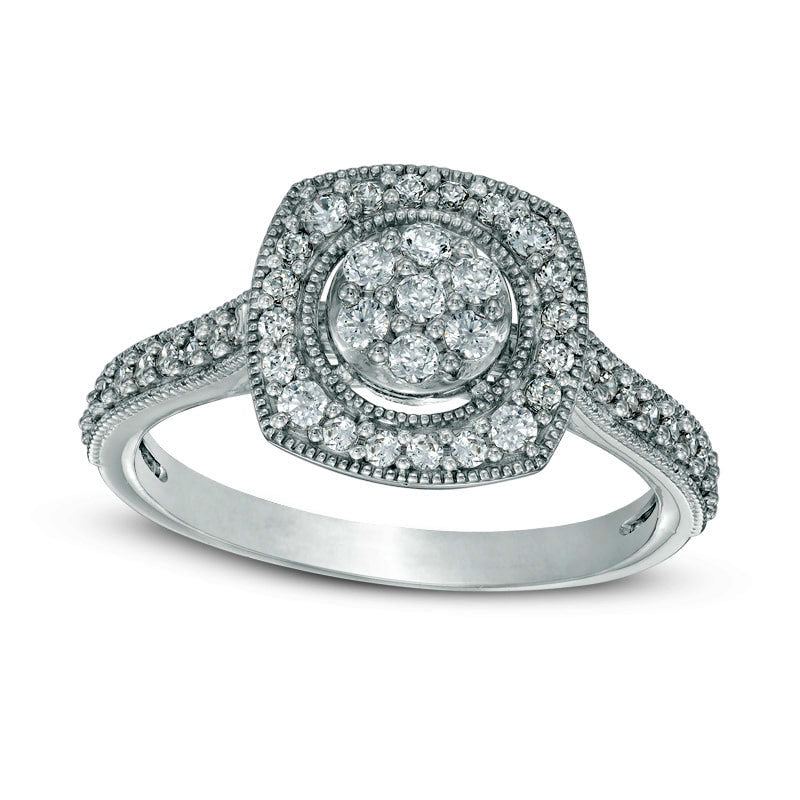 Image of ID 1 050 CT TW Composite Natural Diamond Frame Antique Vintage-Style Engagement Ring in Solid 10K White Gold